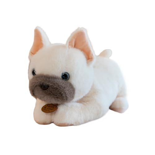 LAARNT 25cm Simulation Bulldogge Plüschpuppe，Süße Welpen Hund Plüschtier，Haustier Hund Kuschelkissen，Gefüllte Plüschtier Hunde Tier Plüschpuppe Spielzeug，Ornament,Weiß von LAARNT