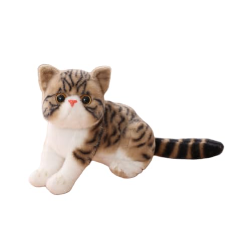 LAARNT 26cm Simulation Katzenplüschtiere,kreative Katzenpuppen，Katze Plüsch Spielzeug Puppe，Kawaii Katze Kuscheltier，Niedlich Tier Plüschkissen Spielzeug，Zierkissen，Sofakissen，Braun von LAARNT