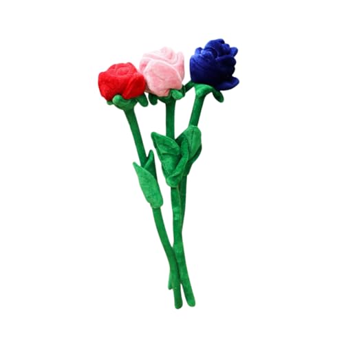 LAARNT 30cm 3 Stück Cartoon Rose Plüschtiere,Vorhangschnalle kann Strauß binden,Bunte Gefüllte Plüsch Blumenstrauß,Simulation Blumenarrangement gefälschte Blumen können gebogen Werden von LAARNT