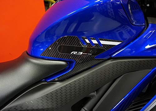 labelbike - 2 3D Seiten Aufkleber Schutz aus Harz für Motorradtank kompatibel mit Yamaha R3 2019-2025 von LABELBIKE