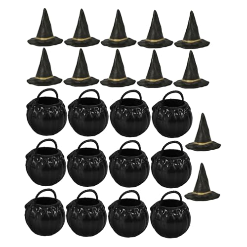 LABRIMP 1 Set Hexenhut Eimer Mini Dekoration Halloween Miniaturen Zum Basteln Mini Hexenhut Halloween Miniaturen Kessel Große Hexenhut Mini Kunststoffkessel Dekoration von LABRIMP