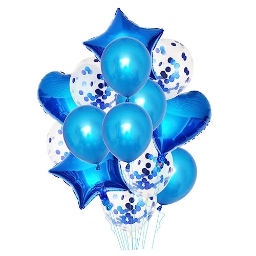 LABRIMP 14 Stück Luftballons Aus Aluminiumfolie Und Dekorative Partyballons Blau Herzform Pentagrammform Perlmutt Latexballon von LABRIMP