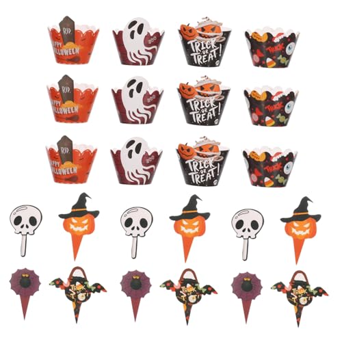 LABRIMP 2 Sätze Halloween Cupcake Toppers und Wrappers mit Fledermaus Kürbis Geist Langlebig und Farbintensiv Teiliges Partydekorationsset für Kuchen Muffins und Getränke Schnelle LABRIMP 2 Sätze Halloween Cupcake Toppers und Wrappers mit Fledermaus Kürbis Geist Langlebig und Farbintensiv Teiliges Partydekorationsset für Kuchen Muffins und Getränke Schnelle von LABRIMP