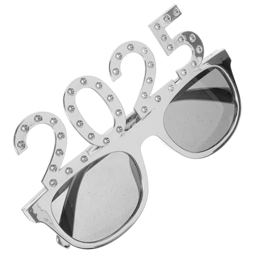 LABRIMP 2025 Spaßbrille Lustige Brillen Silberne Brille Strass Brille Partybrille mit Frohes neues Jahr Dekorationen Silvester Brille Neujahrsbrille Partygeschenke für das neue Jahr Stk von LABRIMP