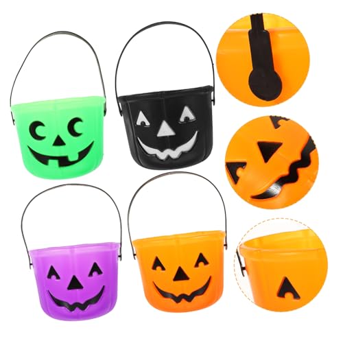 LABRIMP 4 Stück Tragbarer Kürbiseimer Halloween-süßigkeiten-Eimer Halloween Süßes Sonst Gibt's Saures Tasche Halloween-partybevorzugung Halloween-geschenktüten Kürbis-bonbontüten Plastik von LABRIMP