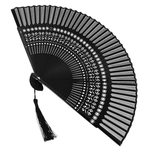 LABRIMP Klassischer Faltbarer Handfächer Damen Tanzfächer Leichter Tragbarer Klappfächer für Sommer und Dekoration Vintage Stil Schwarz mit Filigranem Schneeflocken design LABRIMP Klassischer Faltbarer Handfächer Damen Tanzfächer Leichter Tragbarer Klappfächer für Sommer und Dekoration Vintage Stil Schwarz mit Filigranem Schneeflocken design von LABRIMP