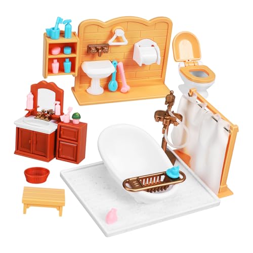 LABRIMP Miniatur Badezimmer Möbel aus Kunststoff Realistische Puppenhaus Ausstattung mit Hocker Schrank und Pflanzen Platzsparend für Mini Puppenhäuser LABRIMP Miniatur Badezimmer Möbel aus Kunststoff Realistische Puppenhaus Ausstattung mit Hocker Schrank und Pflanzen Platzsparend für Mini Puppenhäuser von LABRIMP