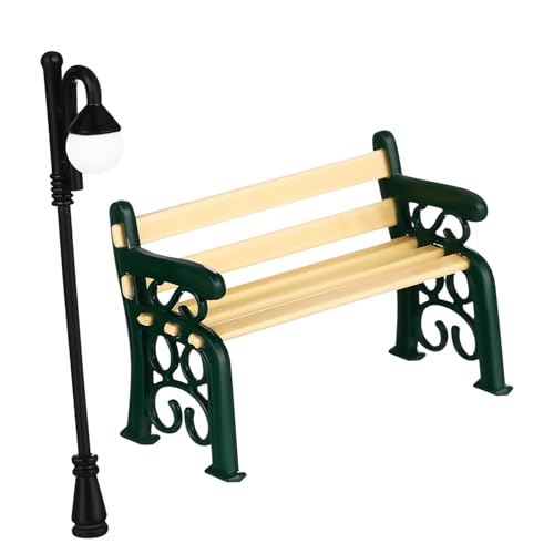 LABRIMP Miniatur Gartenbank mit Grünem Gartenstuhl und Gebogenem Straßenlaternen Motiv Langlebiges Legierungs Miniatur Puppenhaus Miniaturgärten und Dekorative Mikroszenen LABRIMP Miniatur Gartenbank mit Grünem Gartenstuhl und Gebogenem Straßenlaternen Motiv Langlebiges Legierungs Miniatur Puppenhaus Miniaturgärten und Dekorative Mikroszenen von LABRIMP