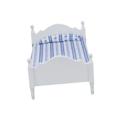 LABRIMP Weißes Einzelbett Miniatur-Bett-Spielzeug Kleines Möbelmodell Über Dem Bettdekor Spielhaus-Bett-Statue Mini-hausbett Einzelbett-Modell Miniatur-einzelbett Stoff Das Bett Ornamente von LABRIMP