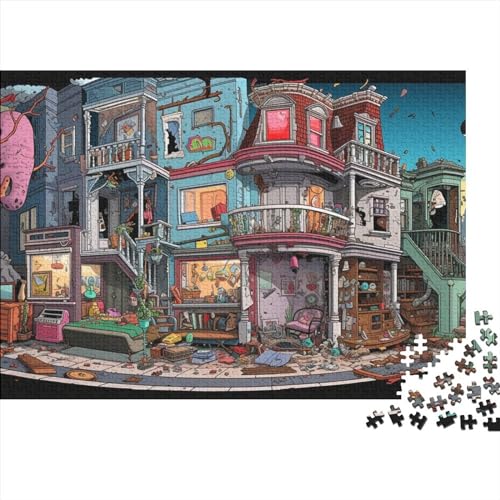 Cartoon-Haus-Puzzle, 1000 Teile, für Erwachsene, lustige Heimdekoration, Spielzeug, Intellektuelles Spiel, Bildungsspiel, Entspannung und Intelligenz, 1000 Teile (75 x 50 cm) von LACOXA