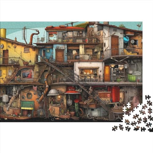 Cartoon-Haus-Puzzle für Erwachsene, lustig, 1000 Teile, Denkspiel, Bildungsspiel, Heimdekoration, Herausforderung, pädagogisch, 1000 Teile (75 x 50 cm) von LACOXA