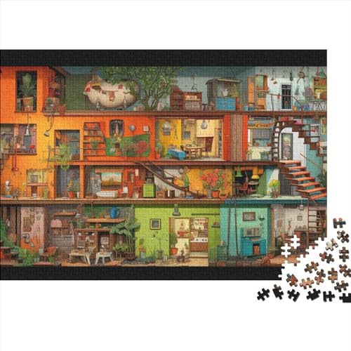 Cartoon-Haus-Puzzle für Erwachsene, lustig, 1000 Teile, Heimdekoration, Bildungsspiel, intellektuelles Spiel, Herausforderung, pädagogisch, 1000 Teile (75 x 50 cm) von LACOXA