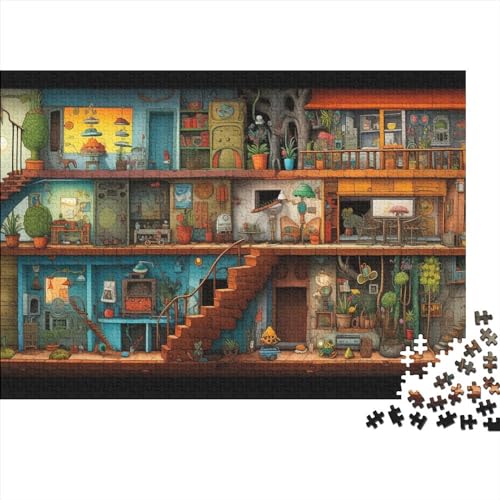 Cartoon-Haus für Erwachsene, Spaß, 1000 Teile, Puzzle, Dekoration, Spielzeug, Intellektuelles Spiel, Bildungsspiel, Entspannung und Intelligenz, 1000 Stück (75 x 50 cm) von LACOXA