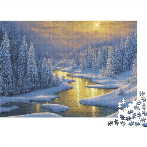 Wintertal, Wald, Bach, Sonnenuntergang für Erwachsene, lustiges Puzzle, 1000 Teile, Spielzeug, Intellektuelles Spiel, Bildungsspiel, Dekoration, Spielzeug zum Stressabbau, 1000 Stück (75 x 50 cm) von LACOXA