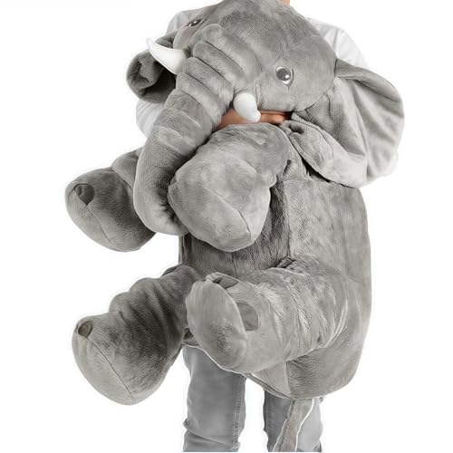 LADAMI Kissen, Lagerungskissen, Stillkissen, Elefantenkissen, Kissen für Schwangere, Seitenschläferkissen Elefant, Kuschelkissen, Kuscheltier XXL Plüschtier, Stofftier, Schmusekissen, 60 cm (grau) von LADAMI