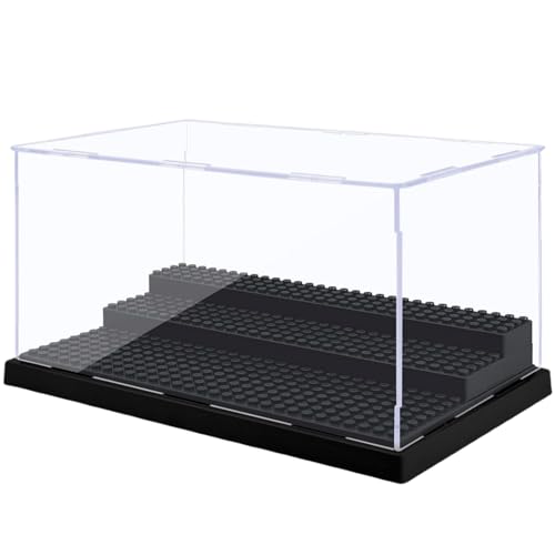 Minifiguren-Vitrine für Actionfiguren-Blöcke, transparente, staubdichte Acryl-Vitrine mit 3 beweglichen Stufen, Geschenke für Kinder, Schwarz von LADAMI