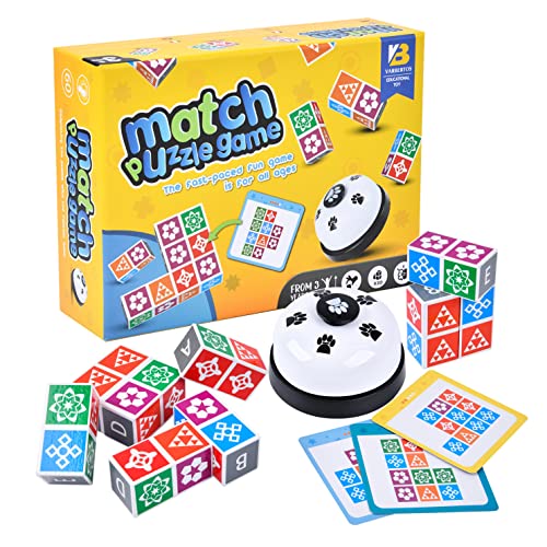 LADVATKIN Hölzerne Matching Game Puzzle Spiele, Shape Pattern Block Brain Game 2.0 mit Glocke für Family Night, Match Puzzles Building Cubes Games für Kinder und Erwachsene von LADVATKIN