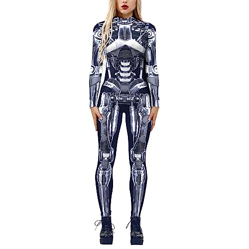 LAEMILIA Frauen Männer Roboter Punk Jumpsuit Catsuit 3D Druck Cosplay Kostüme Halloween Bodysuit Rollenspiel Karneval Party von LAEMILIA