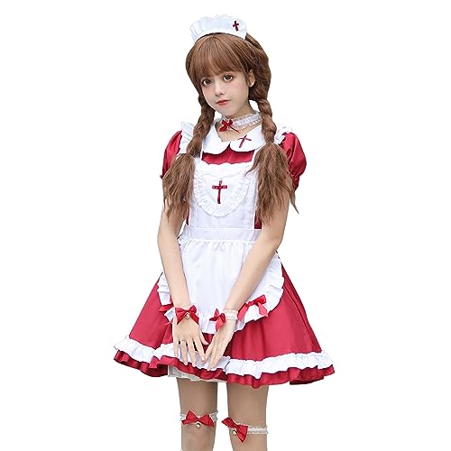 LAEMILIA Lolita-Schürze, Dienstmädchenkleid, Outfit, A-Linie, Choker, Kragen, Schleife, Kostüm, Cosplay, Weihnachten, Halloween von LAEMILIA