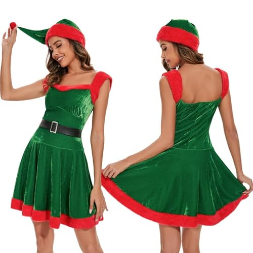 LAEMILIA Miss Santa Kostüm Erwachsene Frau Claus Outfit für Frauen Elf Dress Up Weiblicher Weihnachtsmannanzug Damen Xmas Verkleidung Weihnachten Kapuzenumhang Nikolausmütze Minikleid 3 Arten M-XL von LAEMILIA