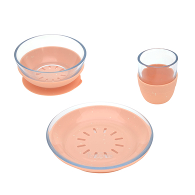 LÄSSIG Esslernset aus Glas und Silikon apricot von LÄSSIG