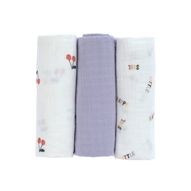 LÄSSIG Swaddle & Burp 3er-Pack Mulltücher L Happy Furits Cherry von LÄSSIG