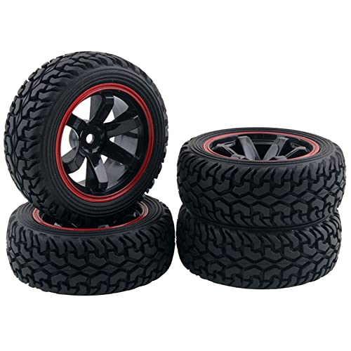 LAFEINA 1:10 Rally Car 75mm Rubber Tires and Wheel Rims for 1:10 Scale HSP 94123 HPI Kyosho Tamiya RC On Road Car (Black) von LAFEINA