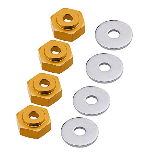 LAFEINA 4 Stück Aluminiumlegierung, 12 mm Drehung auf 17 mm Felgenrand-Sechskant-Adapter für ferngesteuerte Autos auf der Straße, Auto, Buggy, Monster, Bigfoot, Truck, kann 1/8 Reifen verwenden (Gold) von LAFEINA