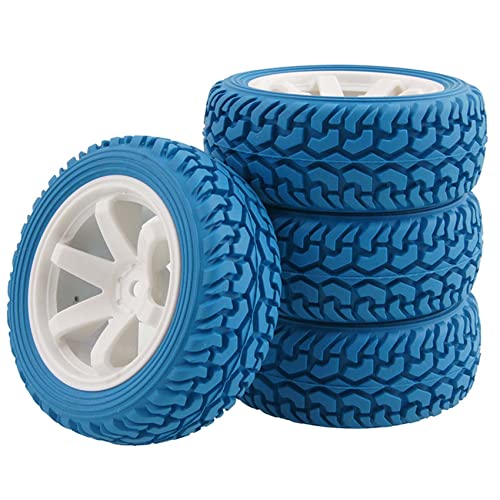 LAFEINA 75 mm Gummireifen und 6 Speichen Felgen für Tamiya HSP HPI Kyosho 4WD 1:10 1:16 RC On Road Car Rally Car Parts (Blau) von LAFEINA