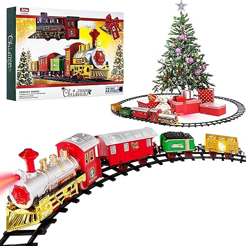 Weihnachtszug-Set,Zug unter dem Christmas Tree hat realistische Klänge und Lichter,Interessante Weihnachtsdeko Batteriebetrieben,weihnachtszug um den Baum von LAIBUY