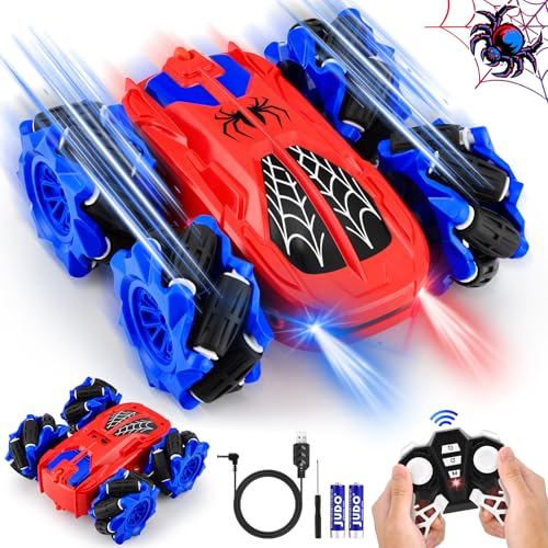 Spider Ferngesteuerte Autos ab 4-7 Jahren,360° Drehende Doppelseitige RC Drift Car,2.4 GhZ 4WD Wiederaufladbares Remote Control Car Spielzeug Geschenk für 4 5 6 7 8 9 10 Jahren Jungen Mädchen (Rot) von LAIBUY