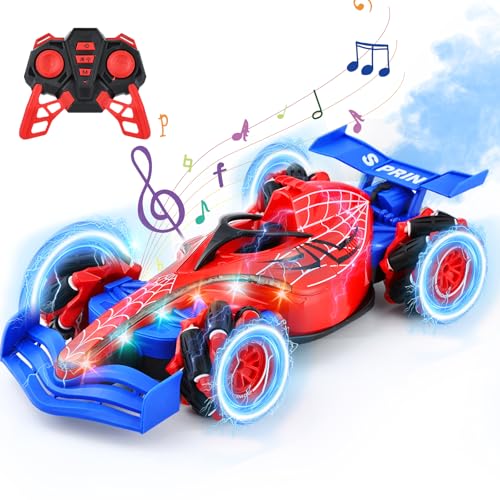 Spider Ferngesteuertes Auto für Kinder, Abfahrzeug mit Gestenerkennung, 4WD Monstertruck mit Lichtern, Musik, Zerstäuber, Geschenk für Kinder 6 7 8 9 10 11 12 Jahre (rot) von LAIBUY