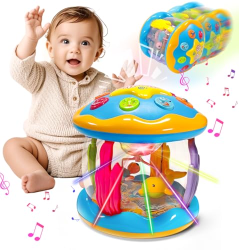 Musiktrommel Babyspielzeug 6-12 Monate Light Up Rotating Musical Toy für Kleinkinder 12-18 Learning Crawling Tummy Time Ocean Projector Spielzeug für 1 Jahr alt Jungen Mädchen Kleinkind Geschenke von LAIKEUP