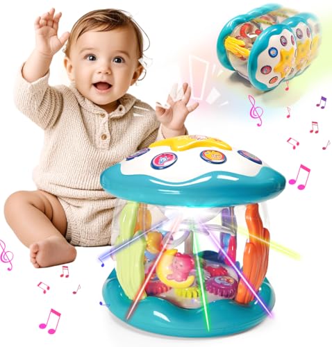 Musikalische Kindertrommeln Babyspielzeug Rotierendes Baby-Musik-Lichtspielzeug für Kleinkinder 12-18 Lernen Krabbeln Bauchzeit Spielzeug für 3 6 8 9 10 12 18 Monate Jungen Mädchen Kleinkind Geschenke von LAIKEUP