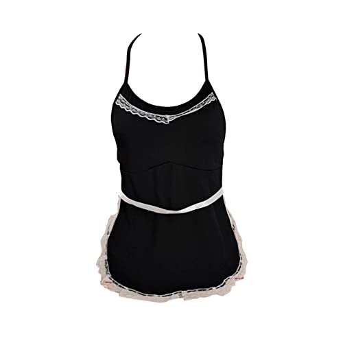 LALABTCD Dienstmädchen-Outfit für Damen, Anime-Dienstmädchen-Kostüme, Anime-Cosplay-Outfits, schwarz, kurzärmeliges Kleid, Kostüm, Cosplay, Verkleidung, Outfit-Set, freches Netz-Babydoll-Kostüm mit von LALABTCD