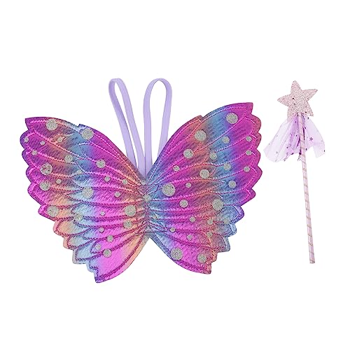 LALADEFIEE 1 Satz Engelsflügel Prinzessin Fee Kostüm Sternenstab Halloween-Geburtstags-Rollenspiel Sterne kleben Fairy Wand Party mitgebsel Kinder Mädchenfeenflügel Zauberstäbe Stoff Violett von LALADEFIEE