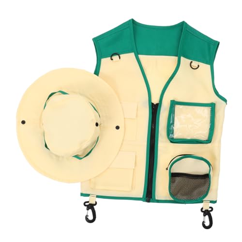 LALADEFIEE 1 Satz Entdeckerkleidung Kinder-kit Kinderweste Outdoor-erkundungsset Outdoor-Explorer-Westen-kit Entdeckermütze Für Kinder Outdoor-Hut Kinderanzug Kostüm Kinder Polyester Green von LALADEFIEE