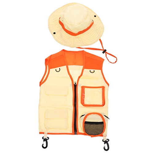 LALADEFIEE 1 Satz Entdeckerkleidung Kleinkinderschürze Outdoor-Explorer-Westen-kit Entdeckermütze Für Kinder Anzüge Für Kinder Outdoor-explorationshut Für Kinder Im Freien Orange Polyester von LALADEFIEE