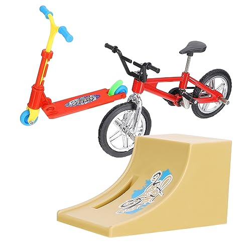 LALADEFIEE 1 Satz Fingerrad Kinderroller Griffbrett Minirampe Fingerfahrradspielzeug Finger-Skateboard-Spielzeug Fingerbike mit Rampe Fingerspitzen-Bewegungsspielzeug Aluminiumlegierung rot von LALADEFIEE