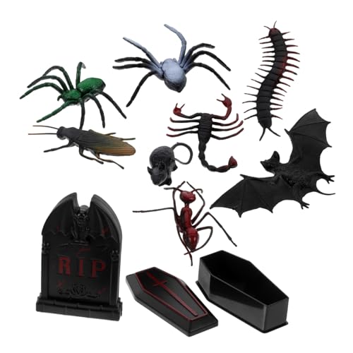 LALADEFIEE 1 Satz Halloween-Dekoration Halloween-minifiguren Halloween-gartenzubehör Miniaturfeengartendekorationen Halloween-feengartenzubehör Miniatur-spinne Sarg-Modell Mini-Fledermaus Abs von LALADEFIEE