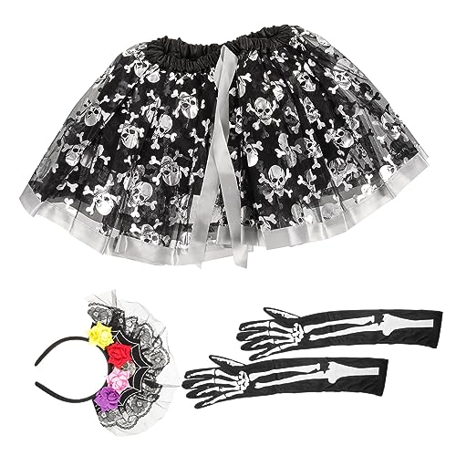 LALADEFIEE 1 Satz Halloween Verkleiden Spinnenkostüm Lange Skeletthandschuhe Spinnennetz-stirnband Halloween-outfit Für Kleine Mädchen Halloween-party Verkleiden Halloween-tutu Stoff von LALADEFIEE