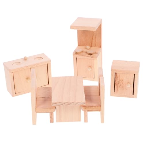 LALADEFIEE 1 Satz Mikrorestaurantmodell Puppenstubenstuhl Modell Mini-Schreibtisch Miniatur-dekor Mini-hausmöbel Mini-esszimmermöbel Schreibtischmodell Desktop-Ornament Miniaturmöbel Holz von LALADEFIEE