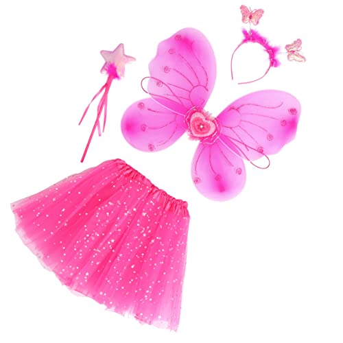 LALADEFIEE 1 Satz Schmetterlingsflügel Vierteiliges Set Mädchen Stern Feenkleid Schmetterlingsfeenflügel Küken Performance-kleid Schmetterlings-outfit Marienkäfer Und Kostüm Klein Stoff Rosy von LALADEFIEE