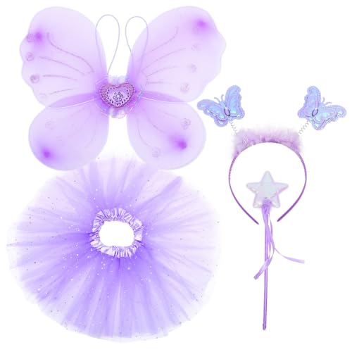 LALADEFIEE 1 Satz Schmetterlingsflügel Vierteiliges Set Stern Outfits Kleinkinder Mädchen Prinzessin Flügel Feenflügel in Übergröße Kleinkind Verkleiden Sich Kleidung Libelle Strümpfe Violett von LALADEFIEE