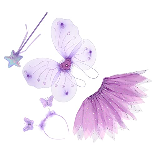 LALADEFIEE 1 Satz Schmetterlingsflügel fairy wand camoing tanzkleider Lustig feenhafte Partydekorationen Partyzubehör für Meerjungfrauen Performance-Pettiskirt Kleid und Flügel Glitzergarn von LALADEFIEE