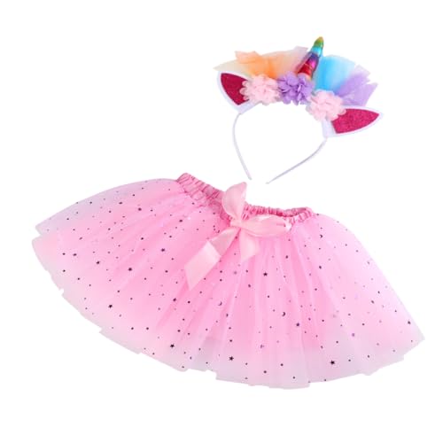 LALADEFIEE 1 Satz Tutu-Rock für Mädchen -Kit Outfit Tüllrock für Kinder halloweenkostüme für kinder halloween kleider für kinder Tutu-Rock mit Stirnband atmungsaktiver Rock Polyester Rosa von LALADEFIEE