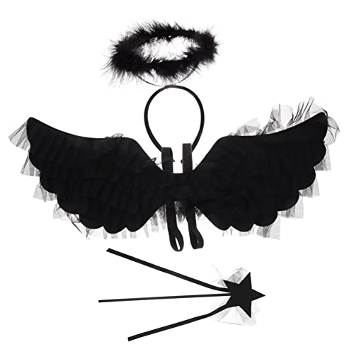 LALADEFIEE Angel Wings Engelsflügel Deko Engelsflügel Set Für 3 Teiliges Kostü Mit Netz Und Federn Perfekt Für Karneval Cosplay Partys Und Aufführungen von LALADEFIEE