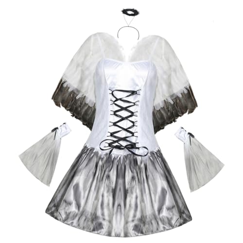 LALADEFIEE 1 Set Halloween Teufelsengel Damen Kostü Mit Kopfschmuck Kleid Und Flügeln Ideal Für Cosplay Und Maskeraden von LALADEFIEE