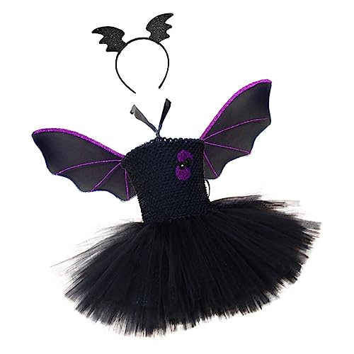 LALADEFIEE 1 Set Halloween Kostü Mit Fledermausflügeln Tüllrock Und Haarreif Perfekt Für Fasching Karneval Und Halloween ädchen Outfit Für Partys Und Auftritte von LALADEFIEE