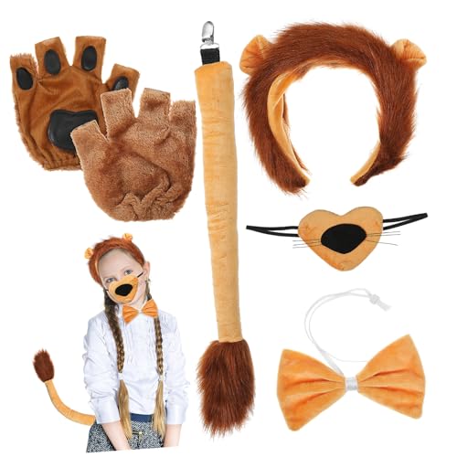 LALADEFIEE 1 Set Löwen-kostüm-set, Löwen-ohr-stirnband, Flauschige Handschuhe, Nasenschwanz-kostüm-werkzeug, Tierkostüm-zubehör von LALADEFIEE